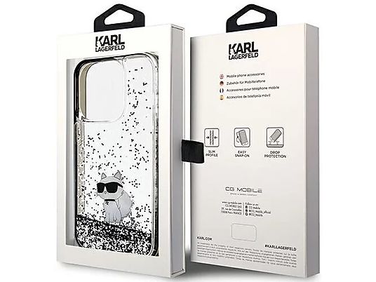 Etui KARL LAGERFELD Hardcase Liquid Glitter Choupette do iPhone 14 Pro 6,1 cala Przezroczysty KLHCP14LLKCNSK