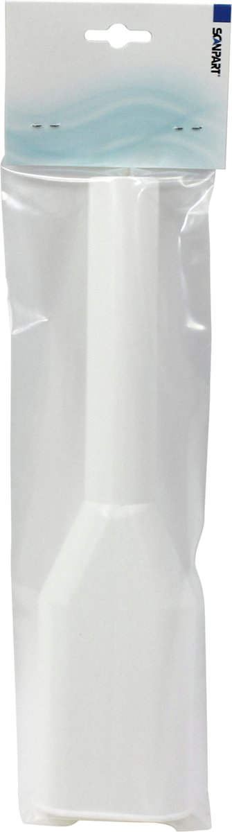 Transparante plastic verpakking met wit item erin. Wit buisvormig object.