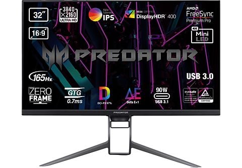 Monitor gaming - Acer Predator X32FP, 32" UHD 4K, 0.7 ms, 160 Hz, 4xHDMI(2.1)+1xDP(1.4)+1xUSB 3.1 Type-C+1xUSB 3.0+2xAltavoces 7W, FreeSync Premium