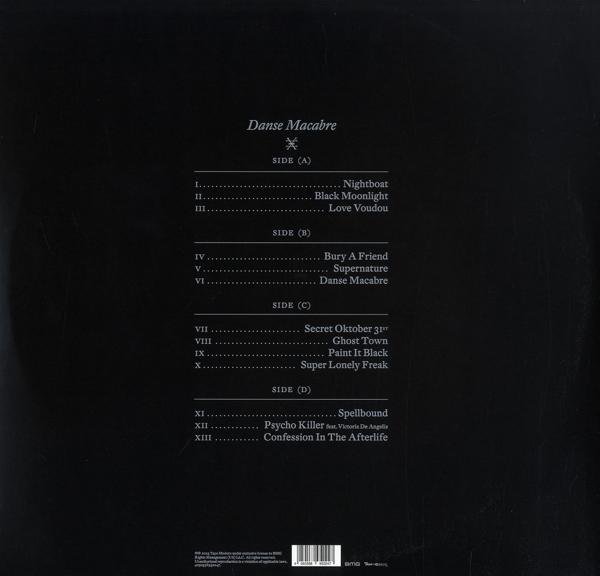 Fekete bakelit lemez, számlistával: Nightboat, Black Moonlight, Love Voudou és több.
