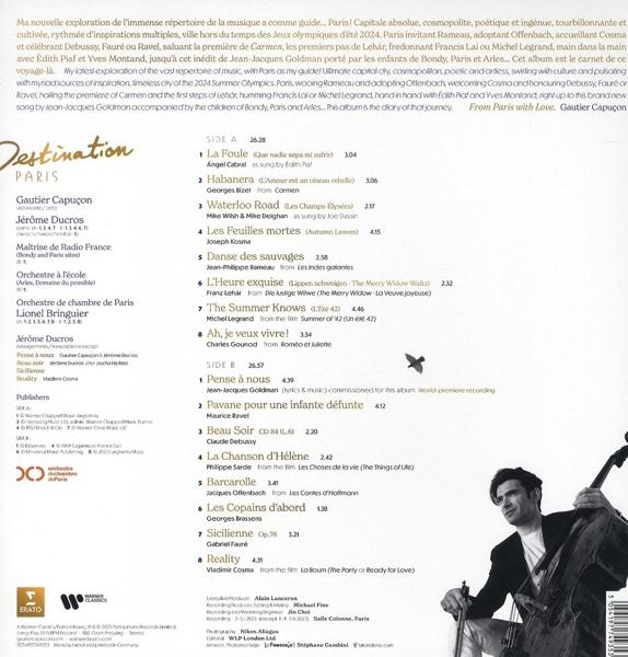 Egy CD borító a dalok listájával és egy férfiról készült fotóval, aki csellón játszik.