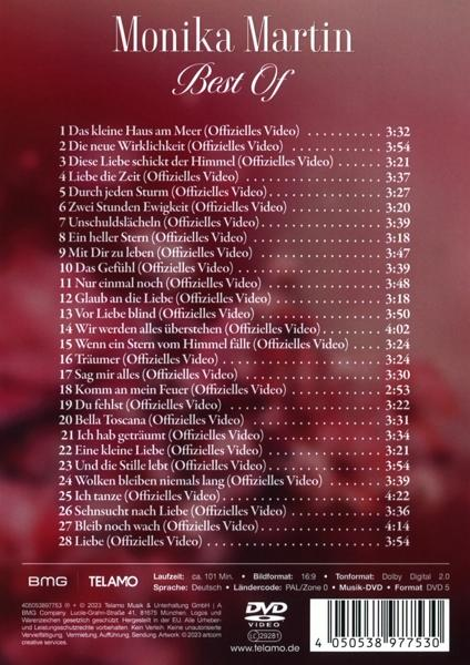DVD-Cover: Roter Hintergrund, weißer Text mit Liedern von Monika Martin.