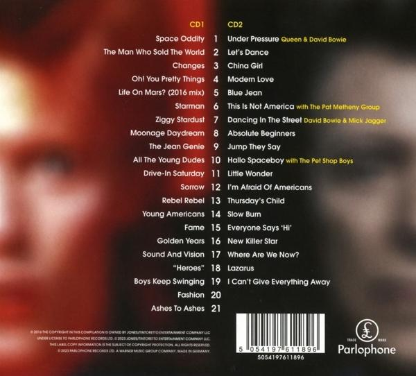 CD-Cover mit Songs von David Bowie, Queen und anderen. Weißer Text auf rotem Hintergrund.
