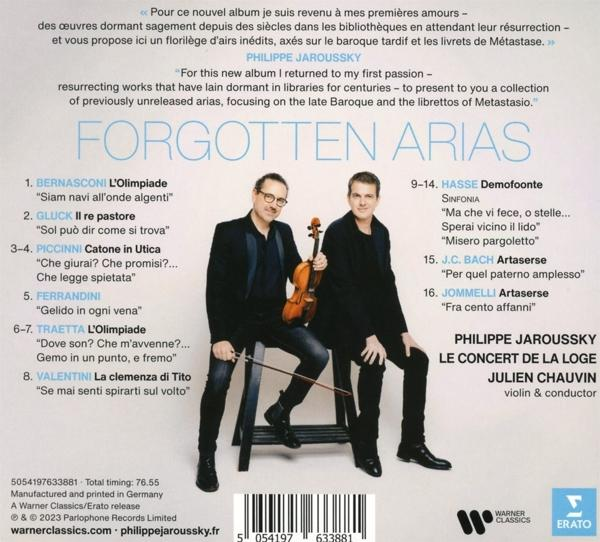 Albumcover mit Text und Bildern von zwei Männern. Der Titel lautet 'FORGOTTEN ARIAS'.