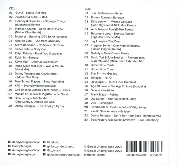 Albumcover von 'Global Underground 2023' mit mehreren Titellisten.