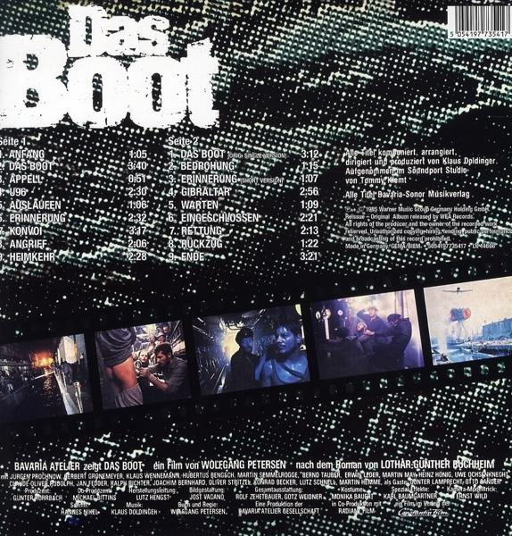 Die Rückseite des Albums 'Das Boot' hat Text und Bilder des Films.