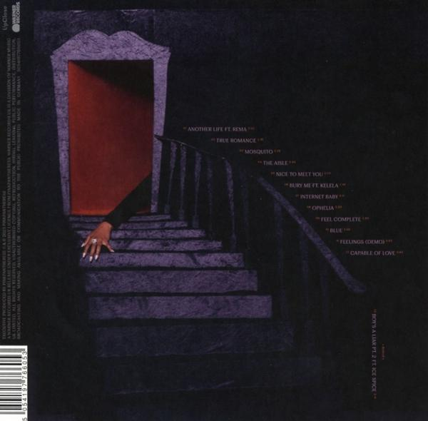 Album-Rückseite mit roter Tür und Hand. Titelliste und Credits sind aufgeführt.