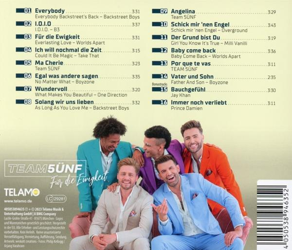 CD mit einer lächelnden Männergruppe, Titelliste auf Englisch und Deutsch.