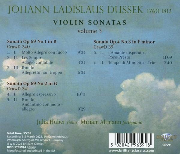 CD-Cover mit Text über Violinsonaten von Johann Ladislaus Dussek.