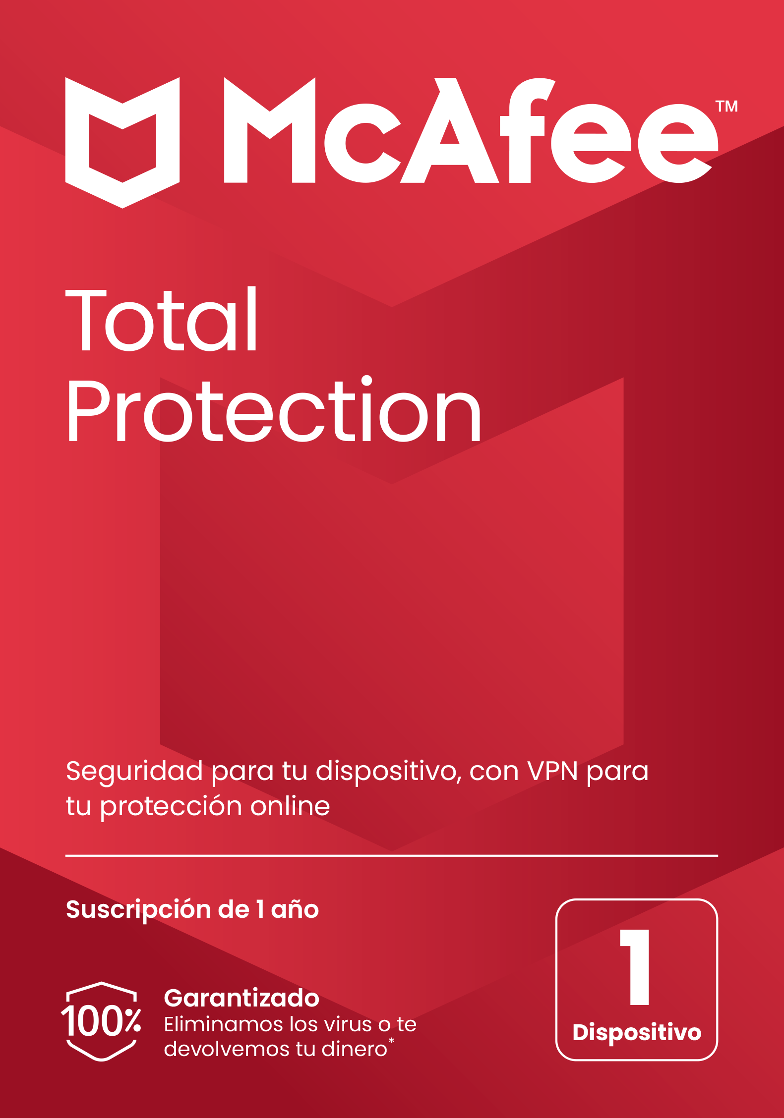 Antivirus - McAfee® Total Protection, Suscripción 1 año, 1 dispositivo (Windows®/Mac®/Android/iOS) (Formato Físico)