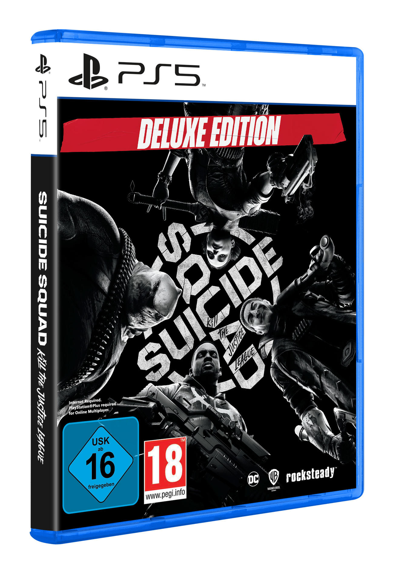 Videospielhülle mit Cover, das Charaktere zeigt. Blaue Hülle. Weißer Hintergrund.