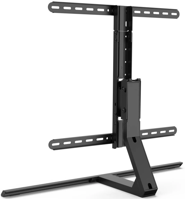 Supporto TV nero con due bracci orizzontali e un supporto verticale.