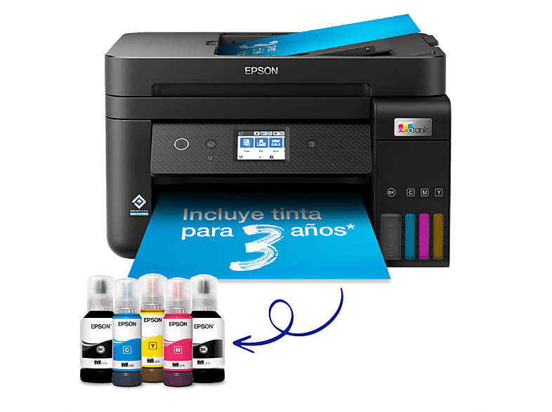 Epson EcoTank ET-4850, Con depósito recargable Hasta 3 años de tinta incluida, Conexión Wi-Fi, Negro