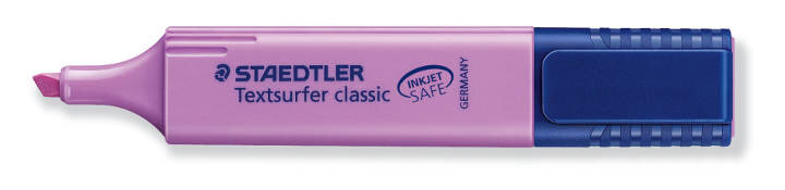 Różowy i niebieski marker z napisem 'STAEDTLER' i 'Textsurfer classic'.