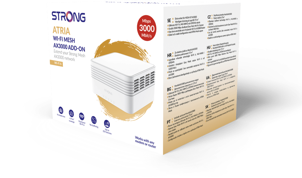STRONG Atria Mesh AX3000 kétsávos Wi-Fi router, fehér, 1 db (MESHAX3000ADD)