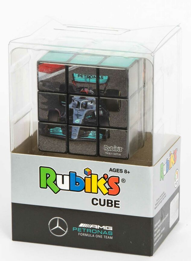 Rubik-kocka dobozban, Mercedes-AMG Petronas Formula One Team márkajelzéssel.