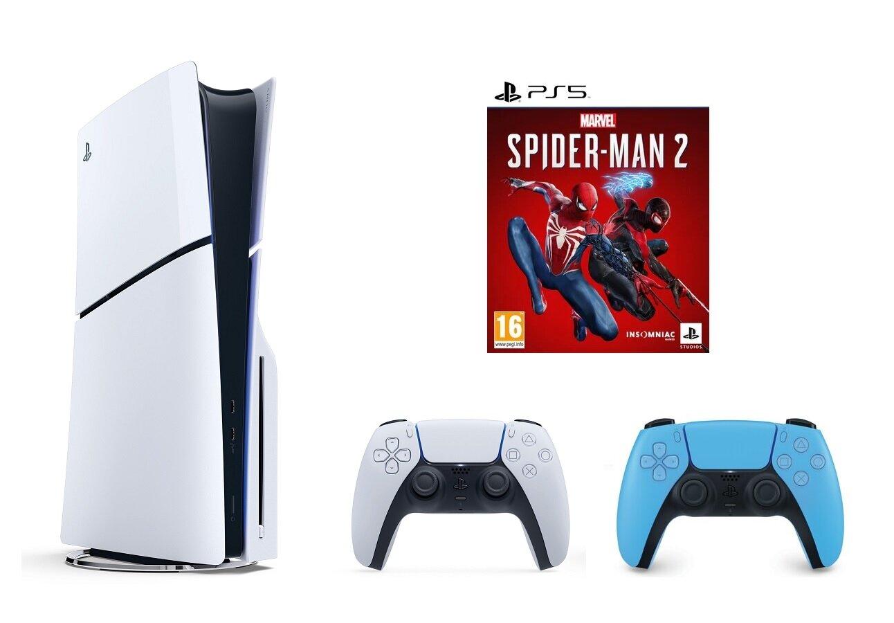 Konsola SONY PlayStation 5 Slim 1TB D Chassis + Dodatkowy kontroler DualSense Gwiezdny Błękit + Marvel's Spider-Man 2
