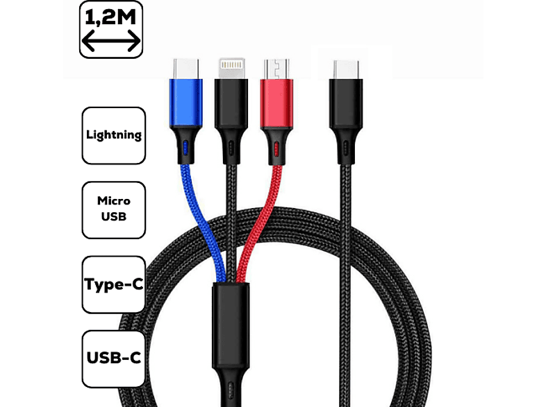 CELLECT 3-in-1 töltőkábel, micro USB + Type-C lightning, 1.2 m (MDCU-3IN1-TYPEC)