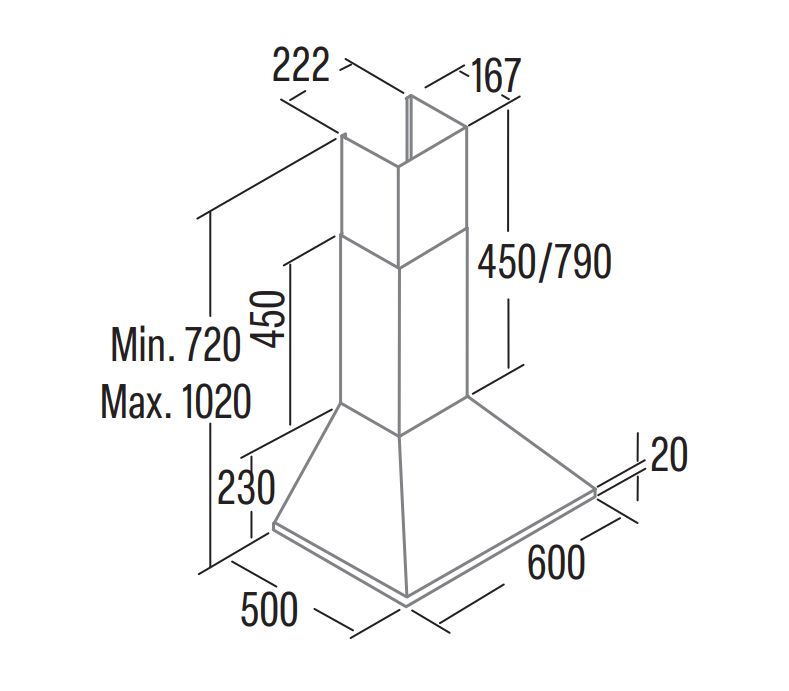 Páraelvezető diagramja, méretekkel milliméterben, szögeket és méréseket mutatva.