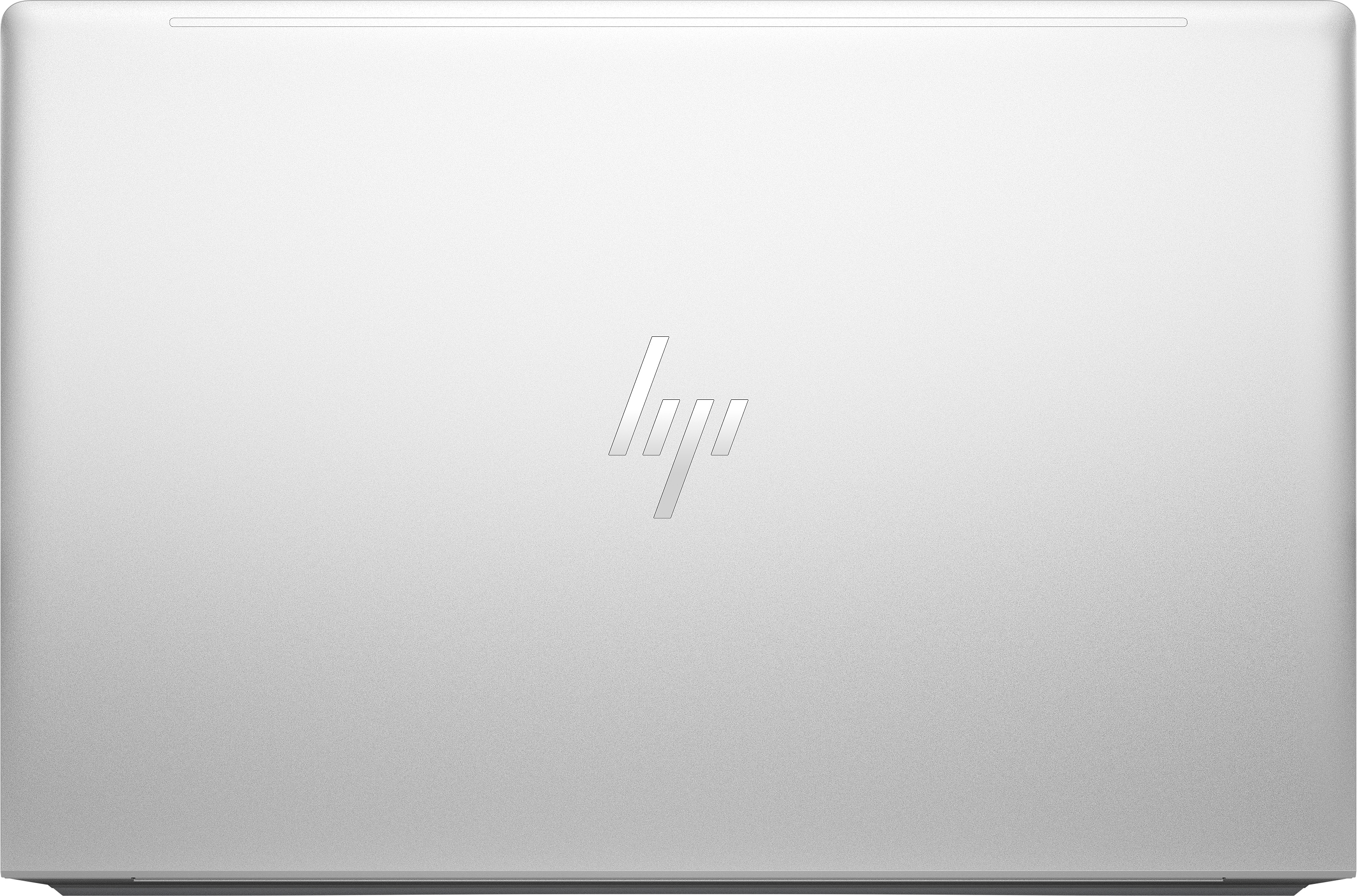 Geschlossener, silberner Laptop mit mittigem HP-Logo auf dem Deckel.