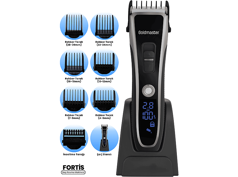 GOLDMASTER Fortis GM-8112 Şarjlı Saç Kesme Makinesi Siyah_3