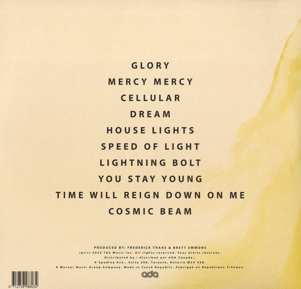 Album-Rückseite mit Songtiteln und Text auf weißem Hintergrund.