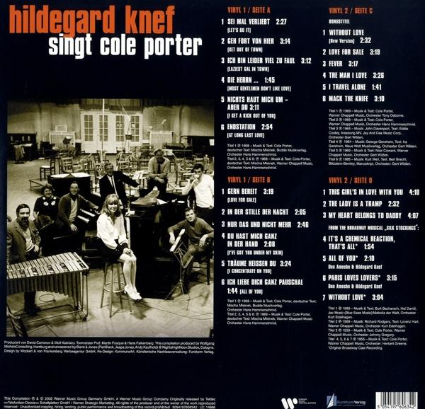 Albumcover. Hildegard Knef singt Cole Porter. Text und Bilder einer Band und Songtitel sind sichtbar.