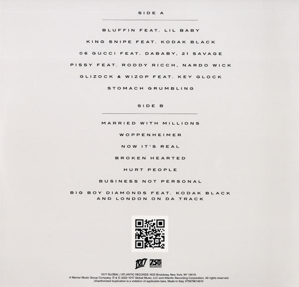 Album-Titelliste: Seite A, B, C und D mit Songnamen. Am unteren Rand sind die Produzenten und das Studio aufgeführt.