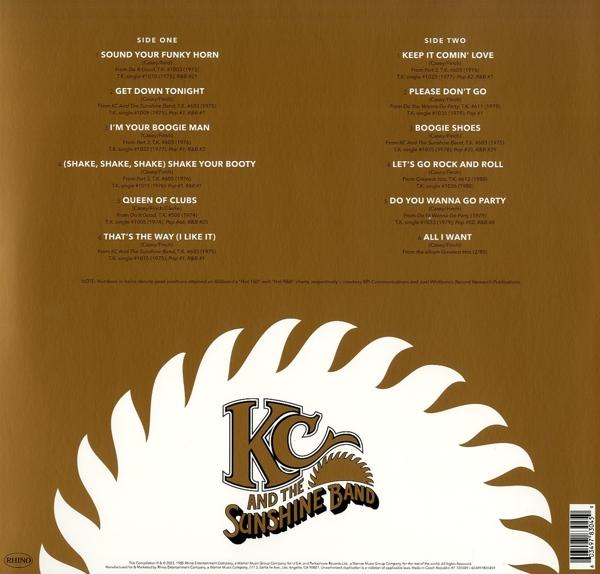 Rückseite eines Albums von KC and the Sunshine Band. Songtitel und Bandlogo sind sichtbar.