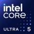 Logo Intel Core Ultra 5 sur fond bleu avec des carrés bleus.
