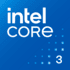 Logo Intel Core 3 sur fond bleu, texte blanc et chiffre 3.