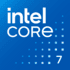 Logo Intel Core 7 Ultra sur fond bleu avec des carrés bleus.