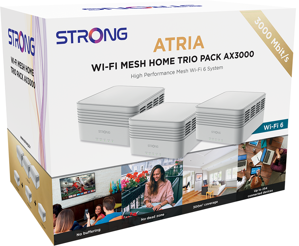 STRONG Atria Mesh AX3000 kétsávos Wi-Fi router szett, fehér, 3 db (MESHTRIAX3000)