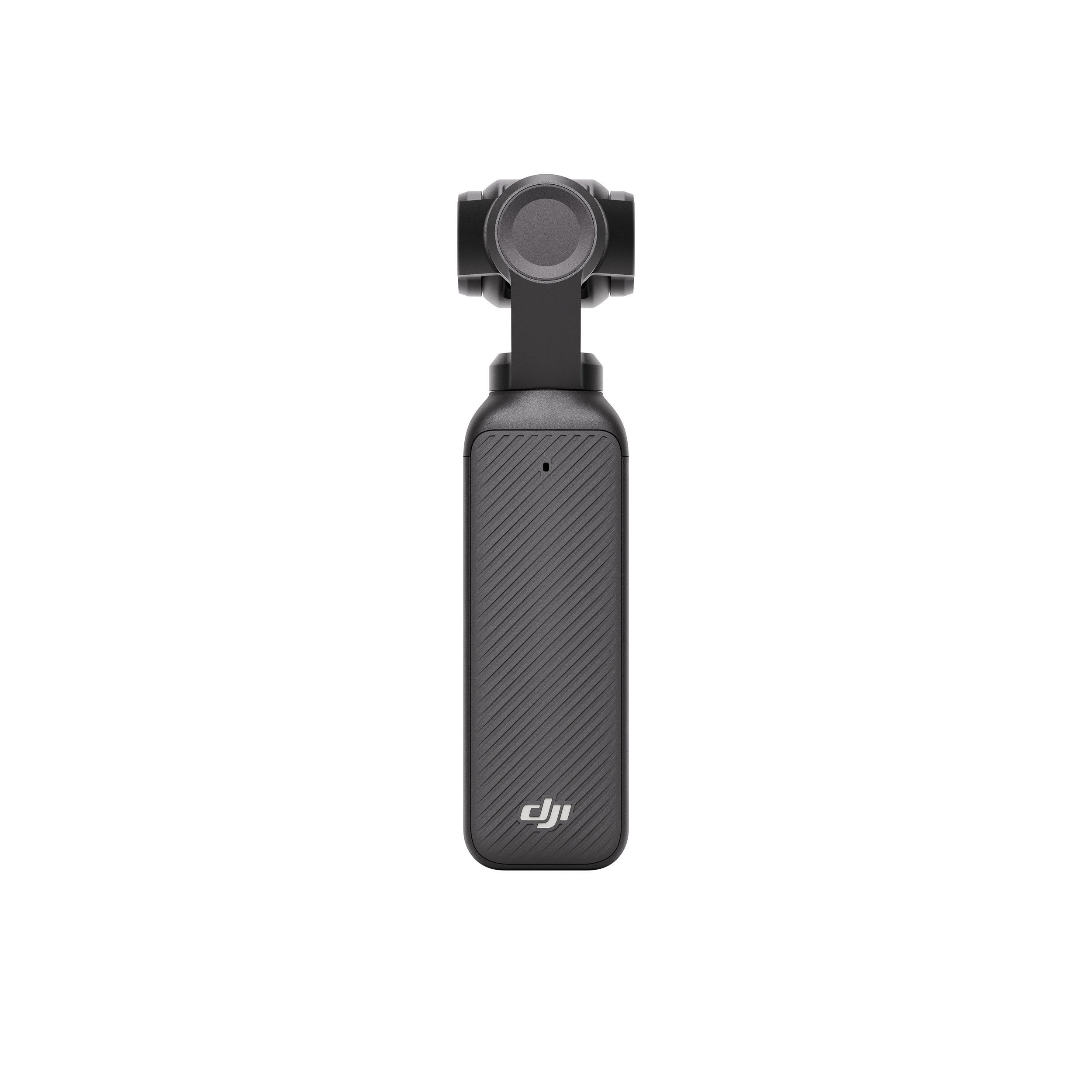 Siyah DJI Pocket kamera, elde taşınır, kompakt bir tasarıma sahip.