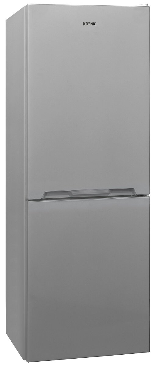 Srebrna lodówka KOSNIC z zamrażalnikiem na dole.