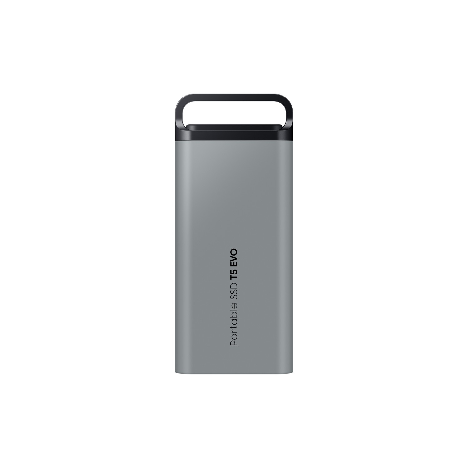 SSD portable argenté avec une poignée noire.