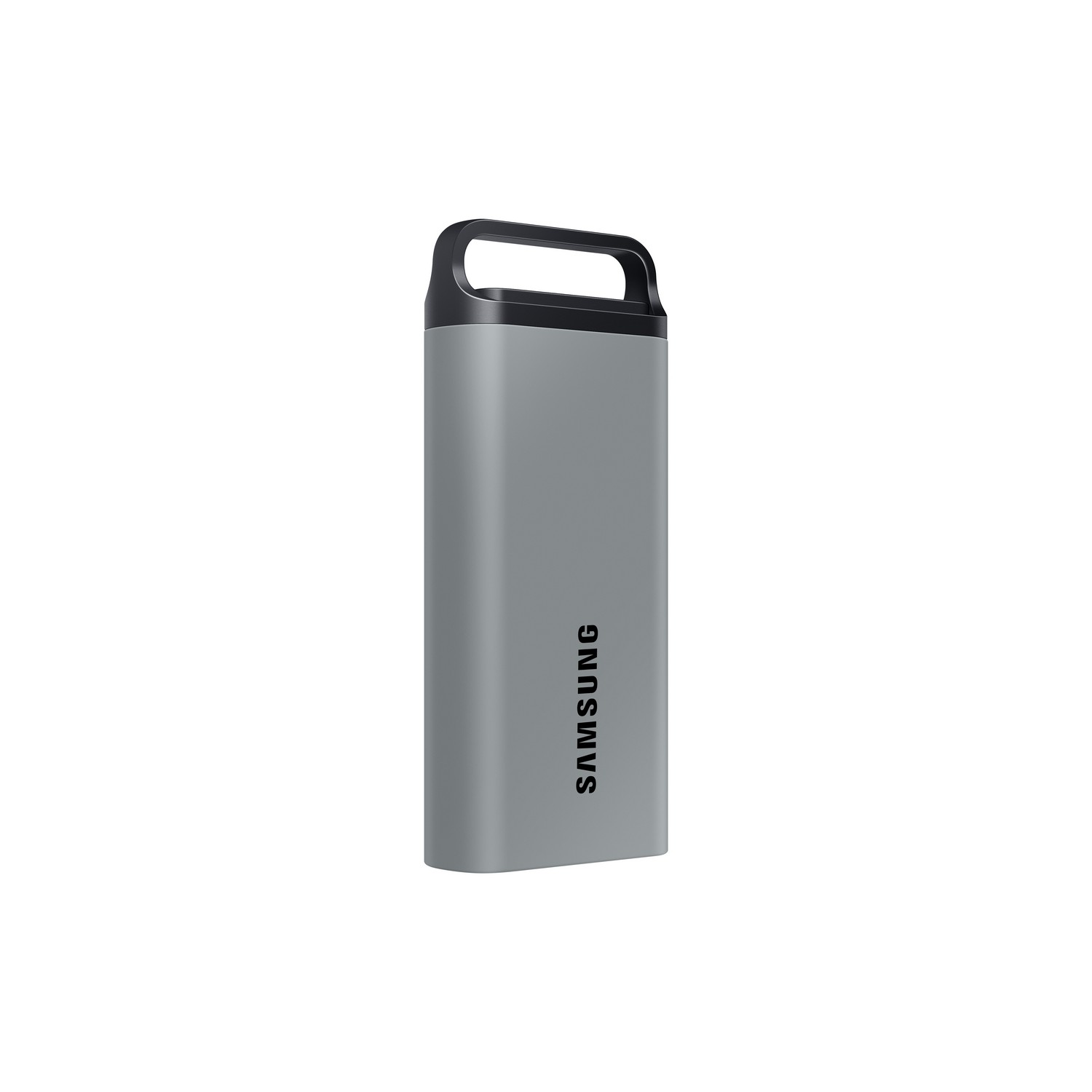 Une clé USB grise avec une poignée noire. Le mot SAMSUNG est écrit sur le lecteur.