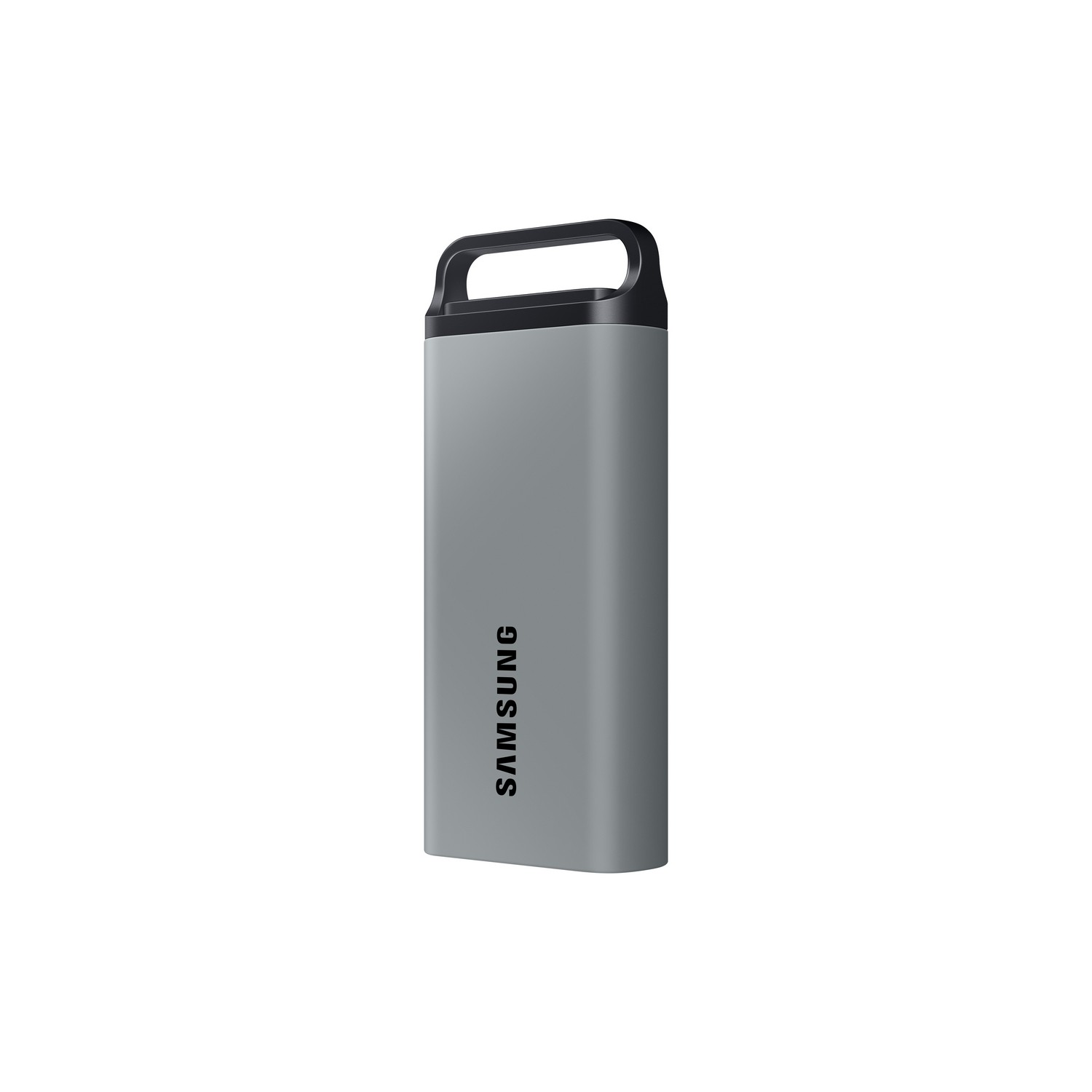 Une clé USB Samsung grise avec une poignée noire.