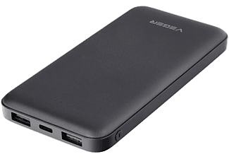 VEGER Ultra slim powerbank, 10 000 mAh, micro USB és USB-C porttal (V1065), fekete