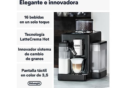 Cafetera superautomática  De'Longhi Rivelia EXAM440.55.B, Molinillo  integrado, LatteCremaHot, Depósito leche, Táctil, 16 recetas, 19bar, 1450W,  Negro