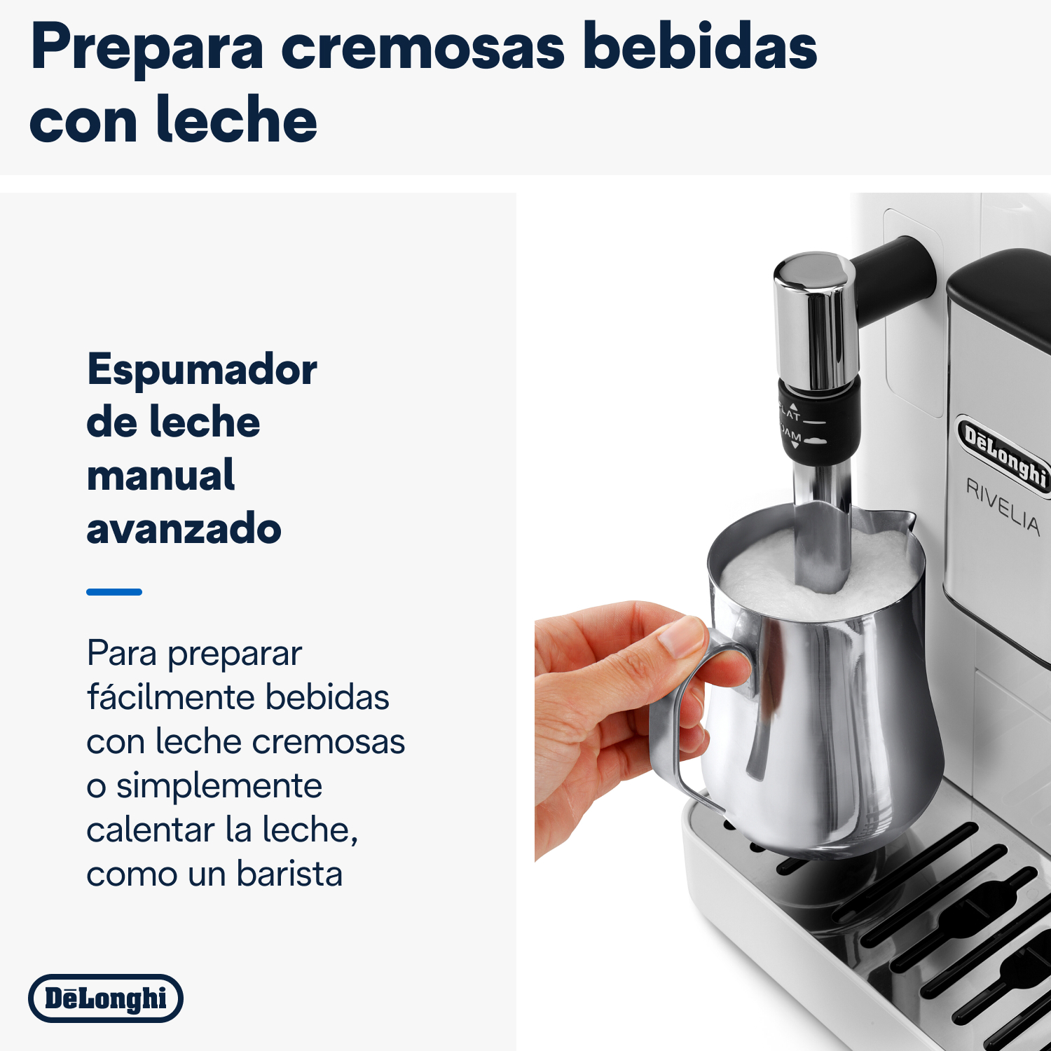 Una persona vierte leche en una jarra de acero inoxidable, junto a una cafetera.