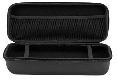Schwarze, offene Tragetasche, die den Innenraum mit einer Netztasche und Schlitzen zur Organisation zeigt.