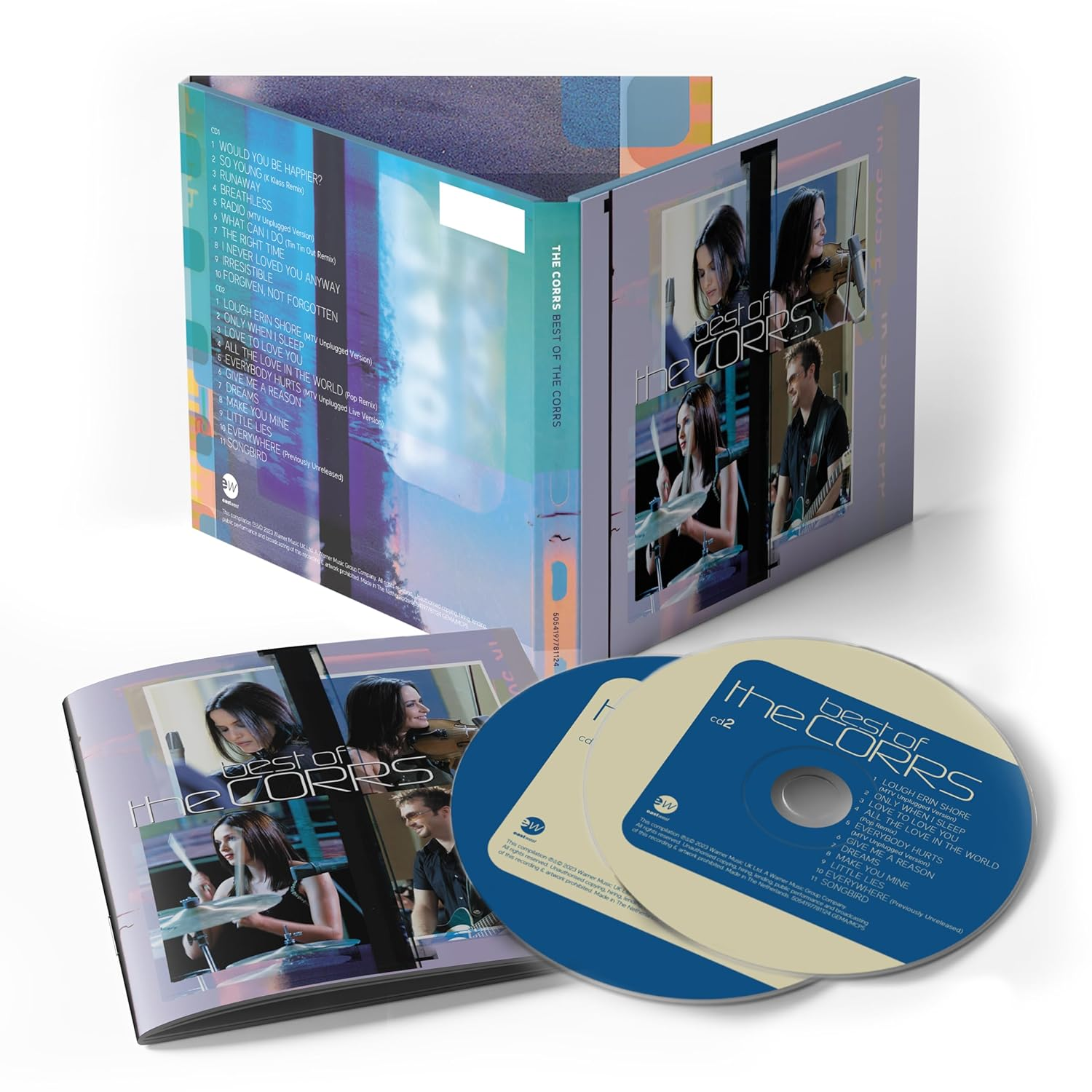 The Corrs CD box szett. A nyitott doboz a borítót és egy pár CD-t mutat.