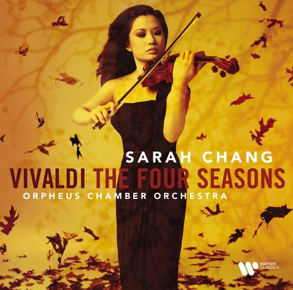 Album borító, Sarah Chang, Vivaldi The Four Seasons. Egy nő hegedül.