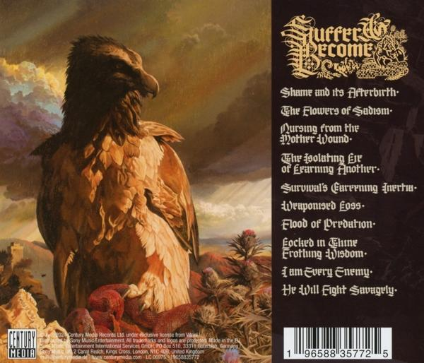 Albumcover mit Adler, Text und Kunstwerk. Braun-gelbes Farbschema.