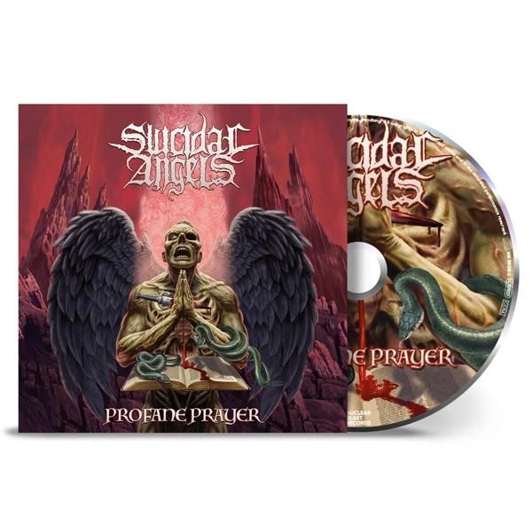 Albumcover, Suicidal Angels, Profane Prayer, mit Skelettfigur.