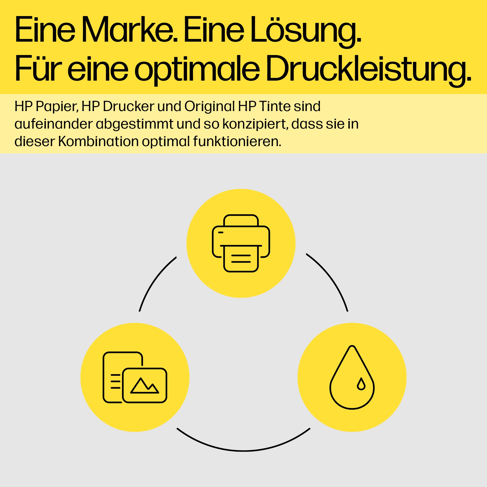 Eine Illustration, die drei Elemente darstellt: Drucker, Dokument und Tintentröpfchen.