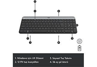 LOGITECH MK470 Kablosuz İnce Türkçe Q Klavye Mouse Seti - Siyah_8