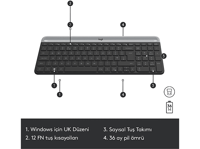 LOGITECH MK470 Kablosuz İnce Türkçe Q Klavye Mouse Seti - Siyah_8