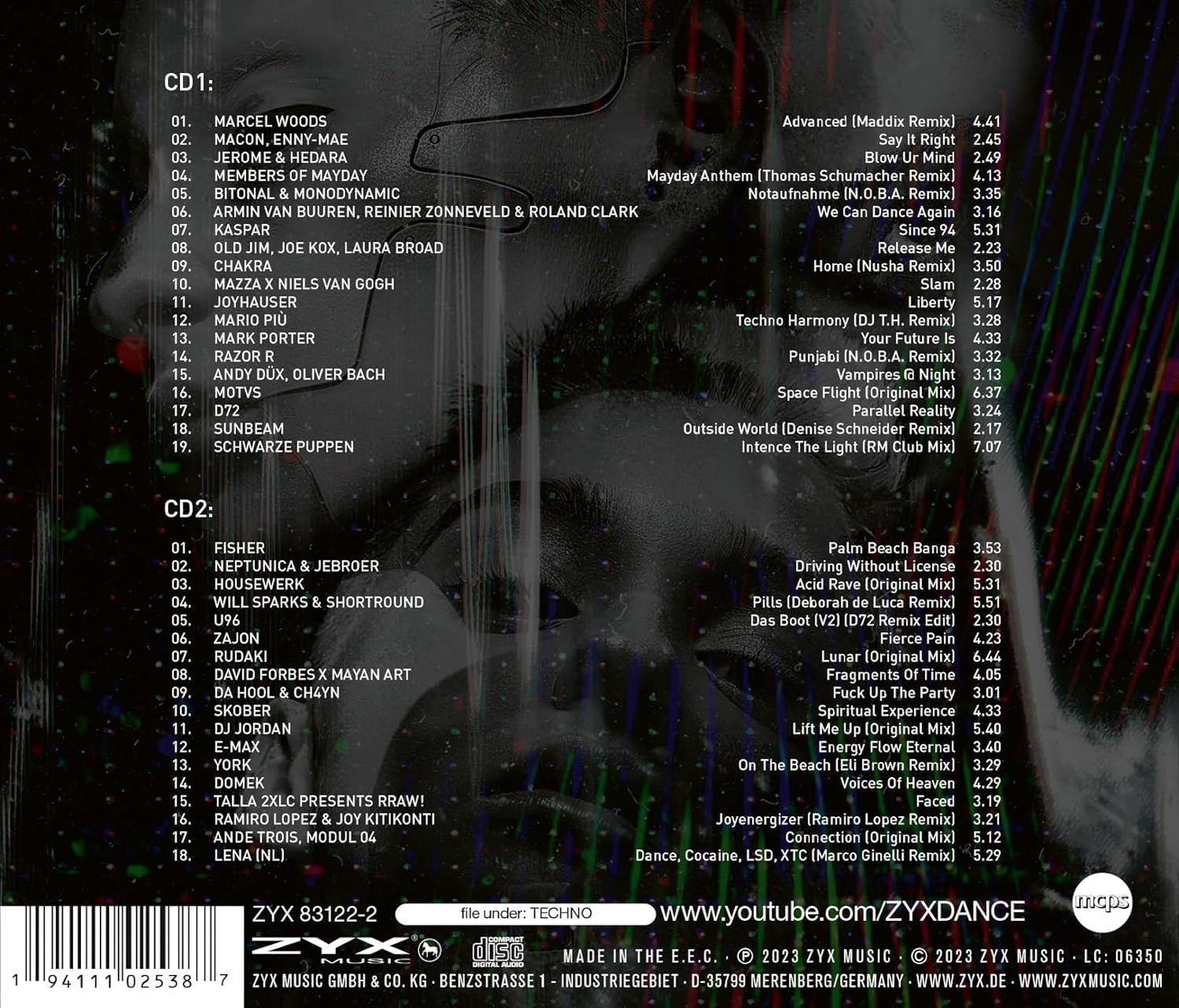 Albumcover mit Tracklisten CD1 und CD2. ZYX Dance Musiklabel. Verschiedene Künstlernamen gelistet.